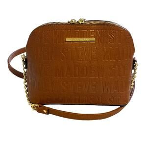 Steve Madden Cognac Brown Dome B MAGGIE Crossbody Women's Faux Leather Chain Bag